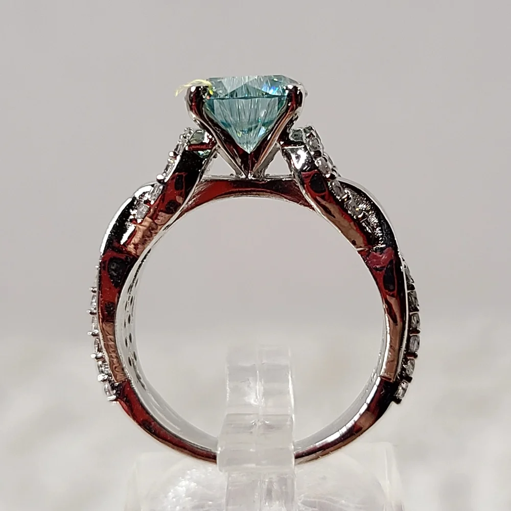 Moissanite 3 Carat Blue Solitare Ring